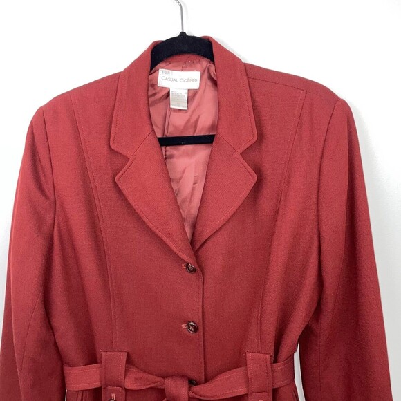 Casual Corner Rust Red Orange Button Front Blazer Jacket Wrap Wool Womens 10 EUC - Picture 2 of 9